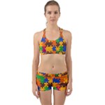 Retro colors puzzle pieces                                                                        Back Web Sports Bra Set