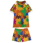 Retro colors puzzle pieces                                                                      Kids  Swim Tee and Shorts Set