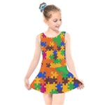 Retro colors puzzle pieces                                                                       Kids  Skater Dress Swimsuit