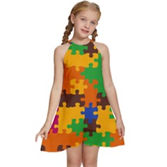 Kids  Halter Collar Waist Tie Chiffon Dress 