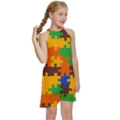 Kids  Halter Collar Waist Tie Chiffon Dress 