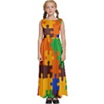 Retro colors puzzle pieces                                                              Kids  Satin Sleeveless Maxi Dress