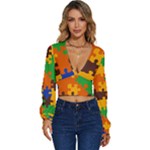 Retro colors puzzle pieces                                                              Long Sleeve Deep-V Velour Top