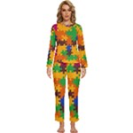 Retro colors puzzle pieces                                                              Womens  Long Sleeve Lightweight Pajamas Set