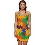 Retro colors puzzle pieces                                                             Sleeveless Wide Square Neckline Ruched Bodycon Dress