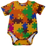 Retro colors puzzle pieces                                                              Baby Short Sleeve Bodysuit