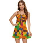 Retro colors puzzle pieces                                                               Ruffle Edge Bra Cup Chiffon Mini Dress