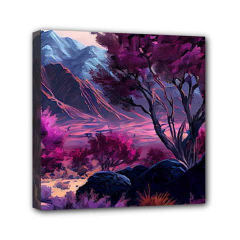 Landscape Landscape Painting Purple Purple Trees Mini Canvas 6  x 6  (Stretched) from ArtsNow.com