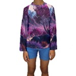 Landscape Landscape Painting Purple Purple Trees Kids  Long Sleeve Swimwear