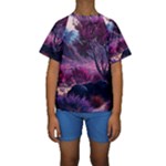 Landscape Landscape Painting Purple Purple Trees Kids  Short Sleeve Swimwear