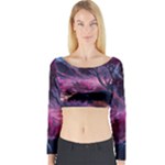 Landscape Landscape Painting Purple Purple Trees Long Sleeve Crop Top