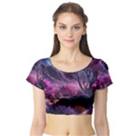 Landscape Landscape Painting Purple Purple Trees Short Sleeve Crop Top