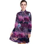 Landscape Landscape Painting Purple Purple Trees Long Sleeve Chiffon Shirt Dress