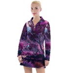 Landscape Landscape Painting Purple Purple Trees Women s Long Sleeve Casual Dress