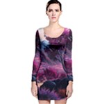 Landscape Landscape Painting Purple Purple Trees Long Sleeve Velvet Bodycon Dress