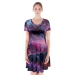 Landscape Landscape Painting Purple Purple Trees Short Sleeve V-neck Flare Dress