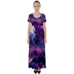 Landscape Landscape Painting Purple Purple Trees High Waist Short Sleeve Maxi Dress