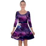 Landscape Landscape Painting Purple Purple Trees Quarter Sleeve Skater Dress