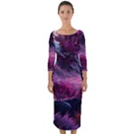 Landscape Landscape Painting Purple Purple Trees Quarter Sleeve Midi Bodycon Dress