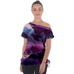 Landscape Landscape Painting Purple Purple Trees Off Shoulder Tie-Up Tee