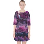 Landscape Landscape Painting Purple Purple Trees Quarter Sleeve Pocket Dress