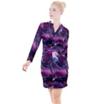 Landscape Landscape Painting Purple Purple Trees Button Long Sleeve Dress