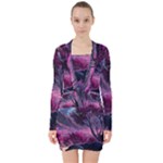 Landscape Landscape Painting Purple Purple Trees V-neck Bodycon Long Sleeve Dress