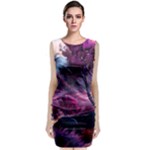 Landscape Landscape Painting Purple Purple Trees Sleeveless Velvet Midi Dress