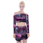 Landscape Landscape Painting Purple Purple Trees Off Shoulder Top with Mini Skirt Set