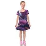 Landscape Landscape Painting Purple Purple Trees Kids  Short Sleeve Velvet Dress