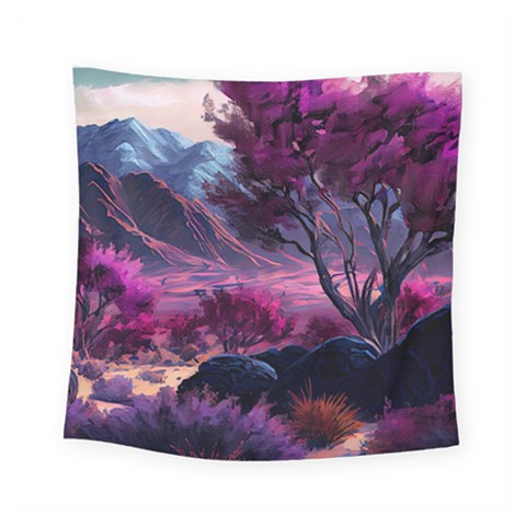 Landscape Landscape Painting Purple Purple Trees Square Tapestry (Small) from ArtsNow.com