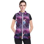 Landscape Landscape Painting Purple Purple Trees Women s Puffer Vest