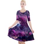 Landscape Landscape Painting Purple Purple Trees Quarter Sleeve A-Line Dress