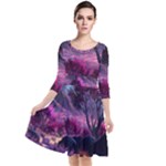 Landscape Landscape Painting Purple Purple Trees Quarter Sleeve Waist Band Dress