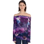 Landscape Landscape Painting Purple Purple Trees Off Shoulder Long Sleeve Top