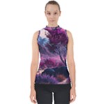 Landscape Landscape Painting Purple Purple Trees Mock Neck Shell Top