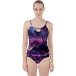 Landscape Landscape Painting Purple Purple Trees Cut Out Top Tankini Set