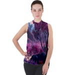 Landscape Landscape Painting Purple Purple Trees Mock Neck Chiffon Sleeveless Top