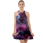 Landscape Landscape Painting Purple Purple Trees Halter Tie Back Chiffon Dress