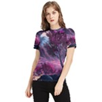 Landscape Landscape Painting Purple Purple Trees Women s Short Sleeve Rash Guard