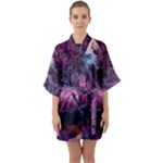 Landscape Landscape Painting Purple Purple Trees Half Sleeve Satin Kimono 