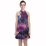 Landscape Landscape Painting Purple Purple Trees Velvet Halter Neckline Dress 