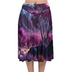 Landscape Landscape Painting Purple Purple Trees Velvet Flared Midi Skirt