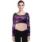 Landscape Landscape Painting Purple Purple Trees Velvet Long Sleeve Crop Top