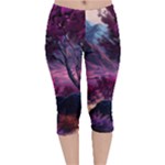 Landscape Landscape Painting Purple Purple Trees Velvet Capri Leggings 