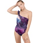 Landscape Landscape Painting Purple Purple Trees Frilly One Shoulder Swimsuit