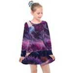 Landscape Landscape Painting Purple Purple Trees Kids  Long Sleeve Dress