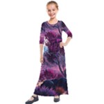 Landscape Landscape Painting Purple Purple Trees Kids  Quarter Sleeve Maxi Dress