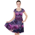 Landscape Landscape Painting Purple Purple Trees Cap Sleeve Midi Dress