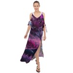 Landscape Landscape Painting Purple Purple Trees Maxi Chiffon Cover Up Dress